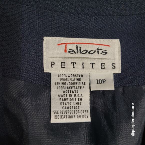 Vtg Talbots Wool Blazer 10 P Woven Navy USA 80's 90's Classic Preppy - Picture 3 of 10